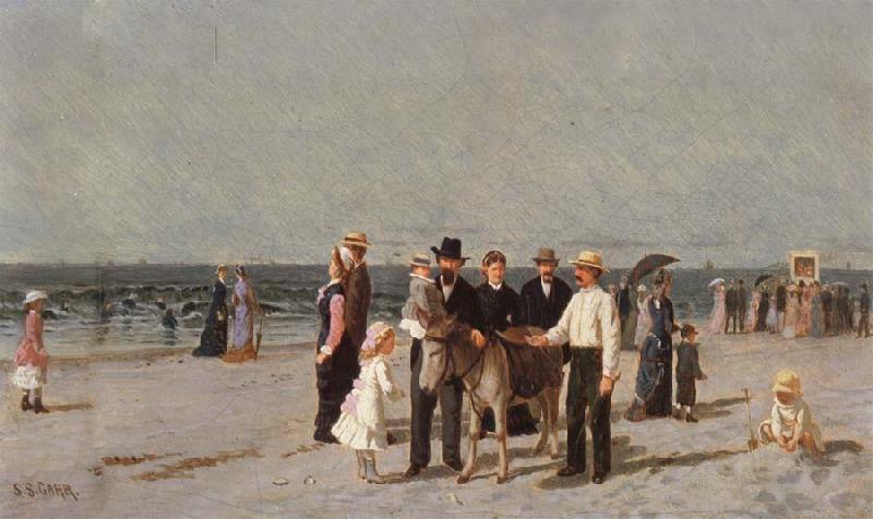 Samuel S. Carr Strandszene mit Kasperle-Theater Sweden oil painting art